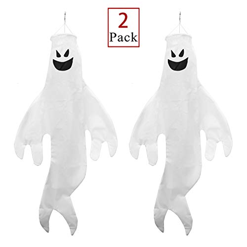 PINCHUANG 2 Pack Halloween Windsock - Halloween Ghost Windsock Flag Halloween Outdoor Hanging Decoration for Front Yard Patio Lawn Garden Party Decor