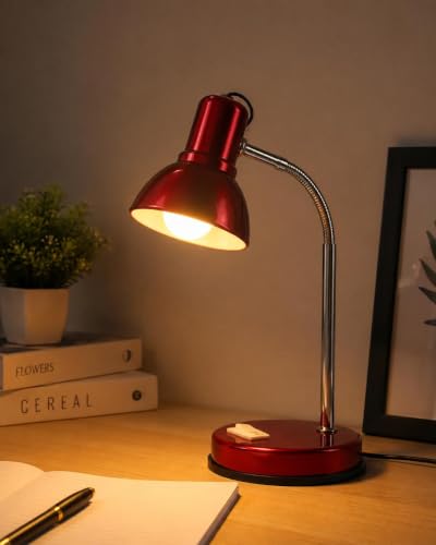Image of LED Red Desk Lamp for Study Table | Adjustable Metal Reading Lamp with Flexible Neck | Eye Care Table Light for Students, Bedroom, Office & Work Desk