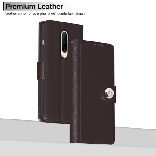 Image of Pikkme Flip Cover Leather Finish | Inside TPU with Card Pockets | Wallet Stand and Shock Proof | Complete Protection Button Flip Case for OnePlus 7 Pro (Coffee)