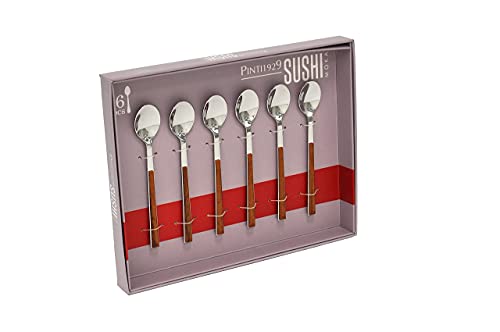Kaffeelöffel PINTINOX Sushi Moka Esslöffel Gr 6 tlg braun (edelstahlfarben mahagonifarben) Teelöffel Besteck-Einzelteile Edelstahl 180 mit ABS Kunststoffgriff in Holzoptik