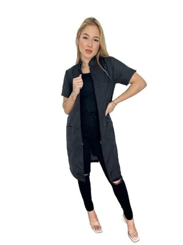 Jaleco Preto Manga Curta Oxford Feminino Ziper Gola Padre Cor:Preto;Tamanho:G2