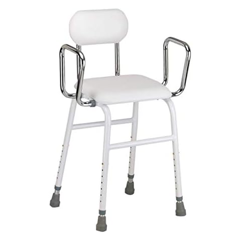Elite Care Multi use Perching Stool - adjustable height with removeable armrests and padded seat and back Cover