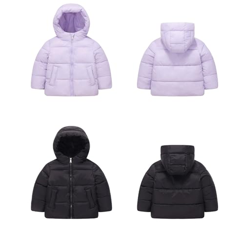 EnJoCho Girls' Down Cotton Padded Jackets Autumn And Winter New Children's Short Cotton Padded (Purple, 3-4 Years)2