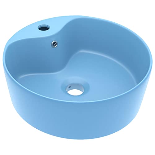 vidaXL Lavabo de Luxe avec Trop-plein Vasque à Poser de Toilette Lave-mains de Salle de Bain Salle Cosmétique Maison Bleu Clair Mat 36x13 cm Céramique