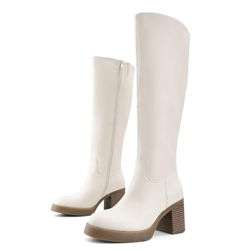 Image of Shoe'N Tale Platform Knee High Boots for Women Block Chunky Heel Round Toe Side Zipper Tall Boots