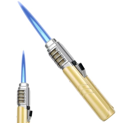 Encendedor antorcha con llama azul recargable dorado