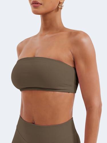 Image of YEOREO Strapless Bandeau Sports Bra for Workout Seamless Tube Top Gym Padded Wireless Bra