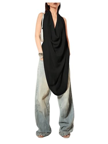 OYOANGLE Women's Cowl Neck Backless Halter Top Y2k See Through Going Out Tank Tops Sleeveless Draped...