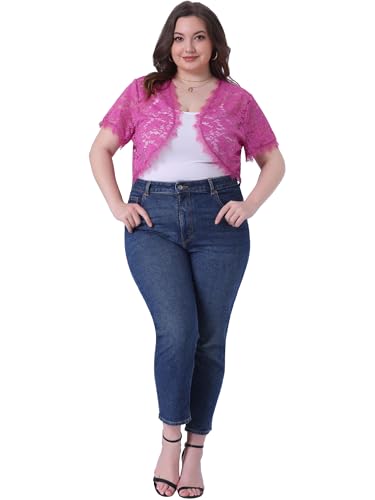 Agnes Orinda Plus Size Women's Elegant Short Sleeve Sheer Floral Lace Bolero Shrug Top3