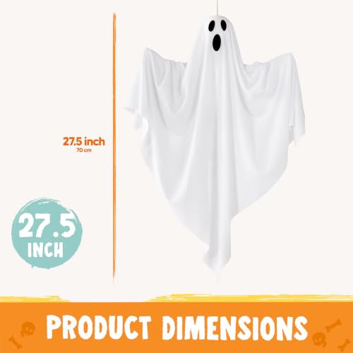 Image of JOYIN 4 Pcs Halloween Party Decoration 27.5 inch Hanging Ghosts, Cute Flying Ghost for Front Yard Halloween Decorations Outdoor Party Decor and Holiday Decoration