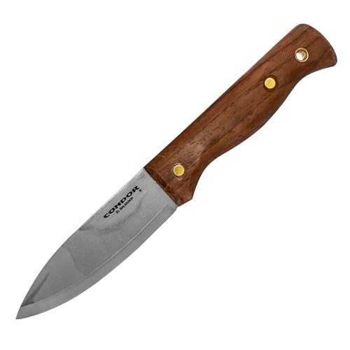 Condor Bushlore Knife | Bushcraft Knife | High Carbon Steel | Walnut Handle | Scandi Grind | Small Fixed Blade Knives | Hand Crafted Leather Sheath | Camp Knife | 3mm Thick | 4.3in Blade | 6.1oz