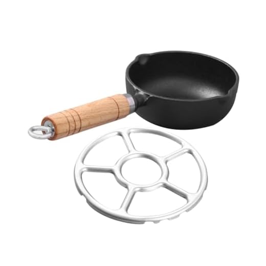 OUNONA Cast Iron Small Butter Warmer Pot Wooden Handle and 13cm Egg Frying Pan Set, Oil Pouring Saucepan for Egg Cooking and Melting, Kitchen Cooking Accessories for Stove Use