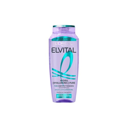 L'Oréal Paris Elvital Entfettendes Shampoo für fettige Kopfhaut und feuchtigkeitsbedürftige Längen, Mit Salicylsäure und Hyaluronsäure, Hydra Hyaluronic Pure, 6 x 300 ml