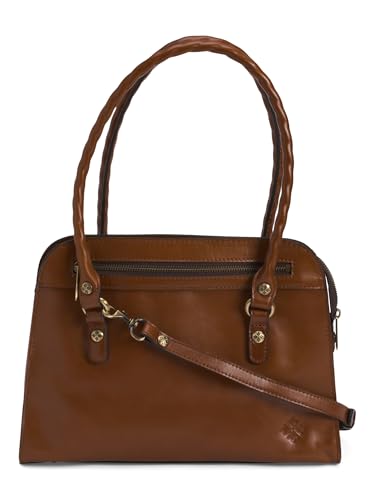 Image of Patricia Nash Calvi Leather Satchel with Crossbody Strap, 12.5 x 9.5 Inches (Tan)