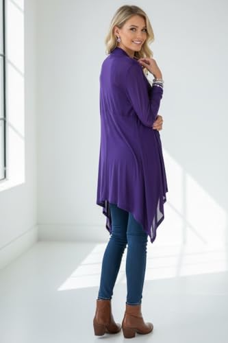 Image of ToBeInStyle Womens Open Front Long Sleeve Lightweight Asymmetrical Draped Cardigan with Side Pockets