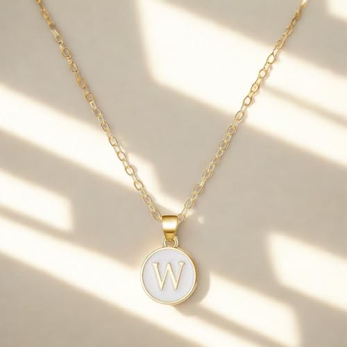 Image of Giftana Alphabet Locket with Chain, White Enamel Letter A-Z Pendant Necklace for Girls, Personalized Initial Name Gold Plated Pendant Necklace Gift for Girlfriend, Valentines Day Gifts for Woman