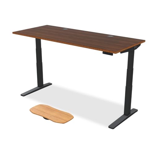 Image of UPLIFTDESK Dark Bamboo (72 x 30 inch) Standing Desk 2-Leg V3 Adjustable Stand Up C-Frame (Black), Advanced Keypad, Wire Grommets, Wire Tray, Rocker Board