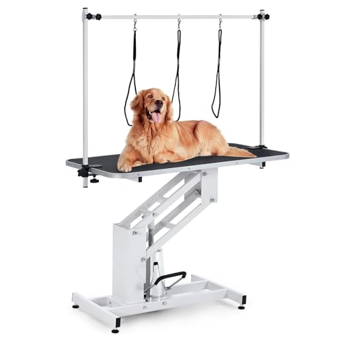 43.6 Inch Professional Electric Dog Grooming Table, Heavy Duty, 22''-39'' Height Adjustable Pet Grooming Table w/ Grooming Arm & Anti Slip Tabletop, Dog Grooming Station for Pets & Large Dogs