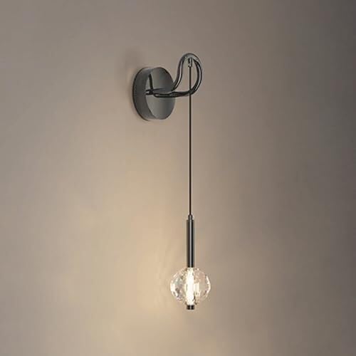 ミッドセンチュリーモダンブラッククリスタル壁取り付け用燭台 6W LED 寝室壁掛けライトリニア素朴な農家の壁ランプ V-intag