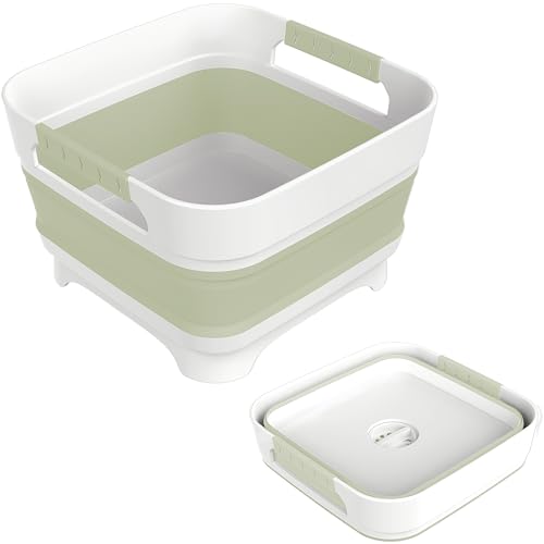 Image of MontNorth 2.4 Gal Collapsbile Wash Basin with Drian Plug,9L Dish Pan for Soaking Baby Bottles,Portable Sink, Multiuse Foldable Bucket,Ice Beverage Tubs for Camping, Vegetable Washing, RV (Green)