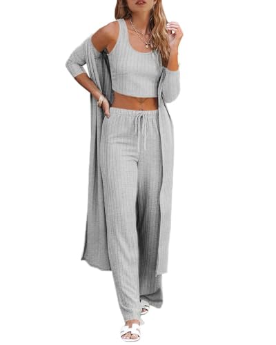 Image of Fessceruna Womens 3 Piece Lounge Pajamas Sets Cute Vacation Matching Set