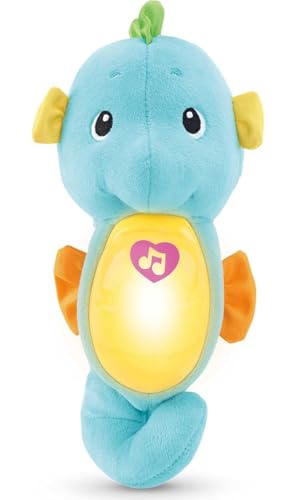 Image of Fisher-Price Musical Baby Toy, Soothe & Glow Seahorse, Plush Sound Machine with Lights & Volume Control for Newborns, Blue