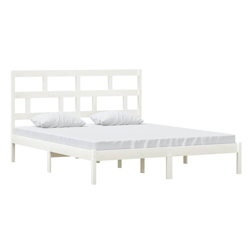 lite drewno sosnowe z zagłówkiem klasyczny biały 160x200 cm | Rama łóżka 160x200 biała lite drewno sosnowe z zagłówkiem listwy nośne
