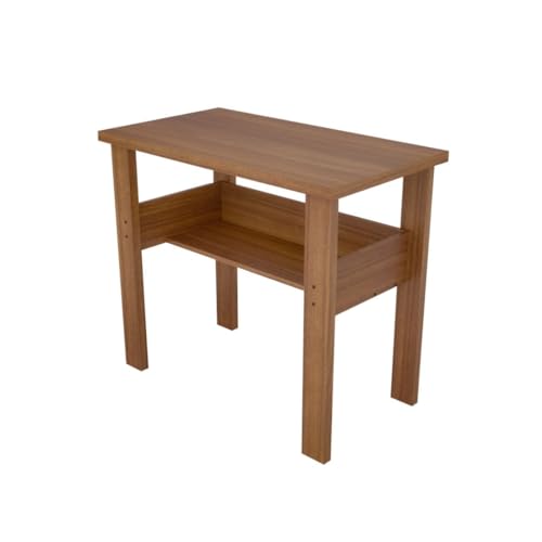 Image of Amazon Brand - Solimo Ace Engineered Wood Computer Desk with One Tier Shelves Laptop Study Table for Office Home Workstation Writing Modern Desk - Leon Teak (90 cm x 45 cm x 71 cm)