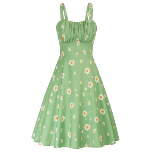 Vestido Delgado Floral de Dos usos con Tirantes y Cuello Halter para Mujer-Verde 6276-S