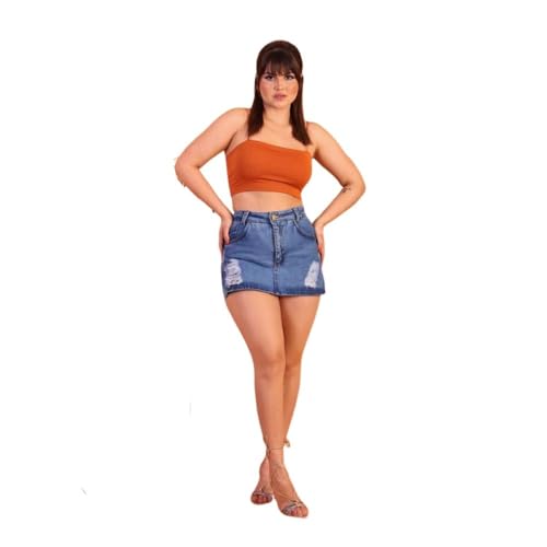 Short Saia Jeans feminina cintura alta (46)