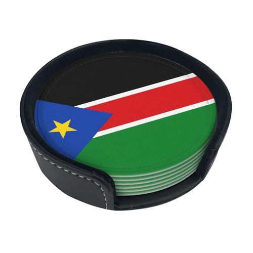 Dessous de Verre imprimé Drapeau du Soudan du Sud (Lot de 6) • Dessous de Verre Ronds pour café, bière, vin • Décoration pour la Maison, la Cuisine ou Le Bureau