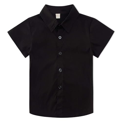 Enlifety Toddler Boys Black Shirt – 3T & 4T Solid Color Button-Down Shirt