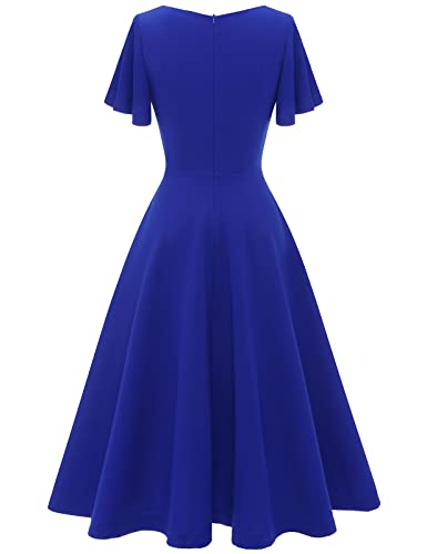 Image of HomRain Wedding Guest Dresses for Women Vintage Short Sleeves Casual Fit and Flare Cocktail Formal Dress for Tea Party