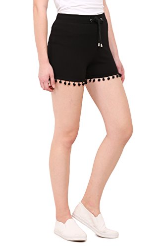 Image of LE BOURGEOIS Women Waist Elastic with Drawstring Solid Fit Casual Shorts