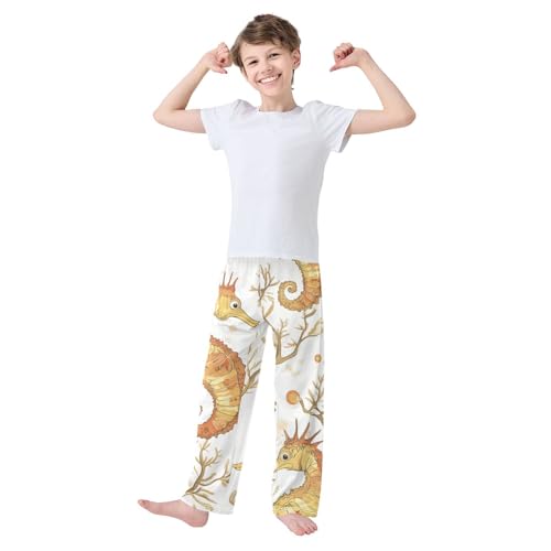 ZZXXB Lovely Seahorse Boys Long Pants Soft Trousers Elastic Waist Kids Lounge Bottoms with Pockets S-XL3