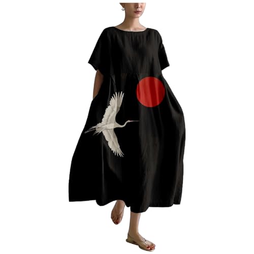 MARSVOVO Boho Maxi Dress for Women Plus Size Flowy Japanese Floral Print Casual Dresses