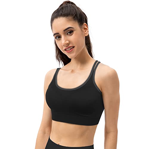 Image of VEQKING Strappy Cross Back Sports Bra for Women Removable Padded Yoga Bras | Multipack, Medium Support, Comfortable Seamless Wireless Design, Breathable Moisture-Wicking Fabric, Workout, Gym, Pilates