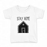 [igsticker] プリント Tシャツ キッズ 子供 150 サイズ size おしゃれ クルーネック 白 ホワイト t-shirt 017526 メッセージ stay home 家