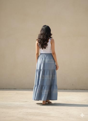 Image of Payal Creation Women's Rayon Flared Long Skirt with Gota Lace | Ethnic Maxi Skirt for Girls & Women | Festive Casual Flowy Comfortable Skirt | Free Size White Long Skirt