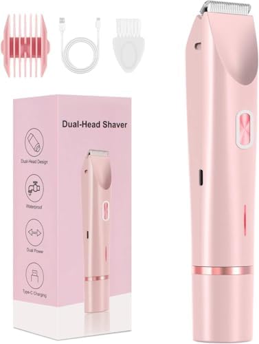 Dermave Bikini Shaver - Women's 2-in-1 Dual-Head Cordless Electric Shaver, Silky and Painless, IPX7 Waterproof, Wet and Dry, Efficient Cleaning, Perfect for Legs, Face, Arms, Underarms