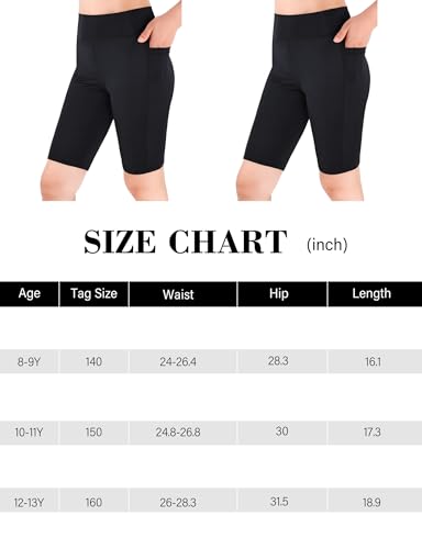 2 peças de shorts de ciclismo infantis, shorts de ginástica atléticos para meninas, bolsos na latera