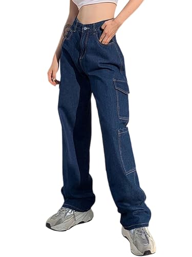 LONGBIDA High Waisted Cargo Jeans for Women Y2K Stretchy Straight