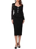 WOMLAYOUT Damen Formelle 2-teilige Anzüge aus Spitze, herzförmiger Ausschnitt, Schößchen-Top, Elegante Cocktail-Rock-Sets Schwarz XXL