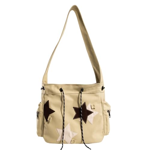Sac à bandoulière en toile étoile pour les cours et le lycée grande capacité vintage