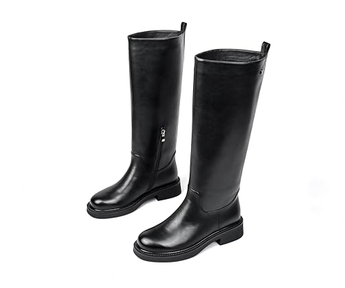 Image of Womens Knee High Chelsea Boots - Round Toe Chunky Low Heel Tall Riding Boots with Inside Zipper, Comfortable Dressy Fashion Long Boots for Daily Work & Casual