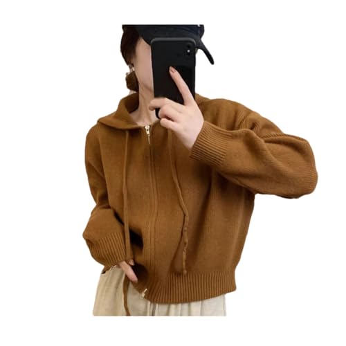 Women Lapel Short Solid Long Sleeves Knitted Cardigan Casual Hoodie Jumper Coat