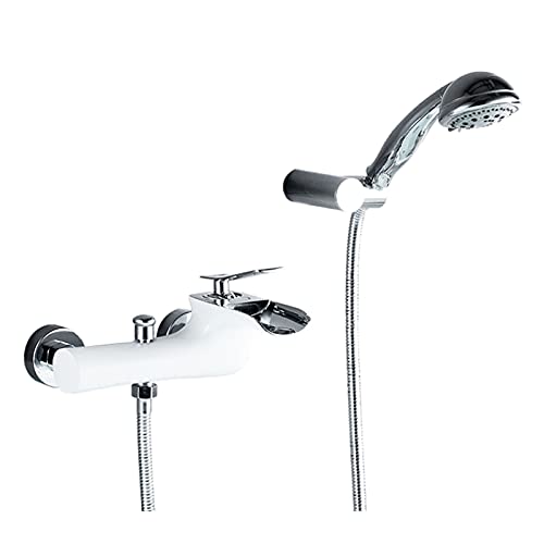 Mitigeur bain douche cascade blanc chromé avec douchette à main 3 jets