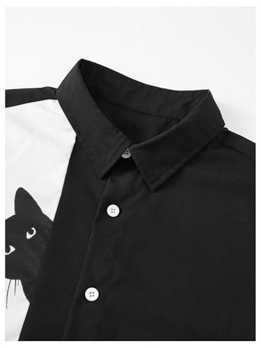 Men's Funny Cat Graphic Tees Shirt Color Block Short Sleeve Button Up Shirts3