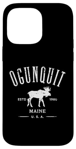 Ogunquit Maine USA ヘラジカ アンティーク調デザイン お土産 スマホケース iPhone 14 Pro Max 用