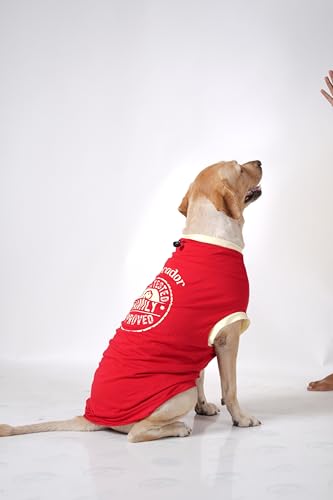 Image of Thunder Tails Premium Cotton Dog T-Shirt | Adjustable Neck | for Large Dogs| Red | 4XL | for Labrador